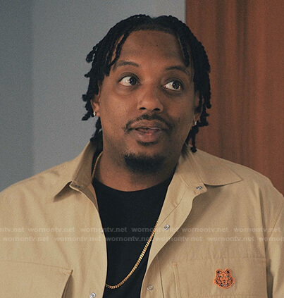 Yogi's beige tiger patch shirt on Love Life
