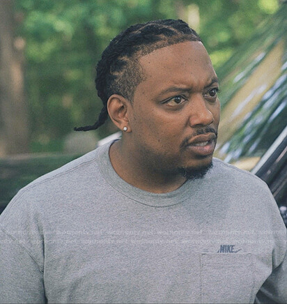 Yogi's grey Nike pocket tee on Love Life