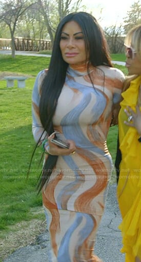 Jen's wavy stripe fitted dress on The Real Housewives of Salt Lake City
