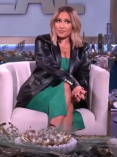 Adrienne's green square neck dress on The Real