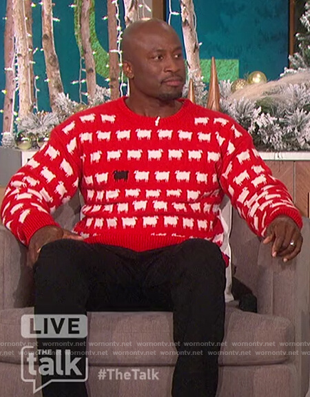 Akbar's red sheep print sweater on The Talk