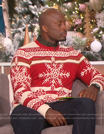Akbar's red snowflake Christmas sweater on The Talk