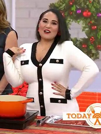Alejandra’s white and black contrast trim button front dress on Today