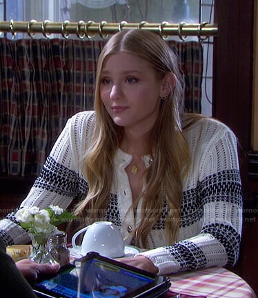 Allie's white striped knit cardigan on Days of our Lives
