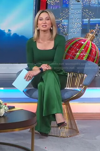 Amy's green top and wide leg pants on Good Morning America