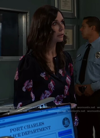 Anna's blue floral print blouse on General Hospital