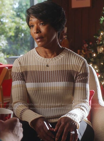 Athena's metallic striped ribbed sweater on 9-1-1