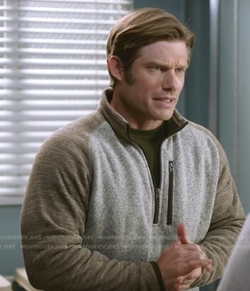 Atticus Lincoln's colorblock half zip sweater on Greys Anatomy