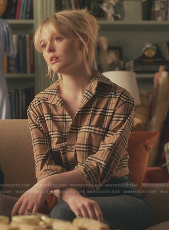 Audrey's beige plaid button down shirt on Gossip Girl