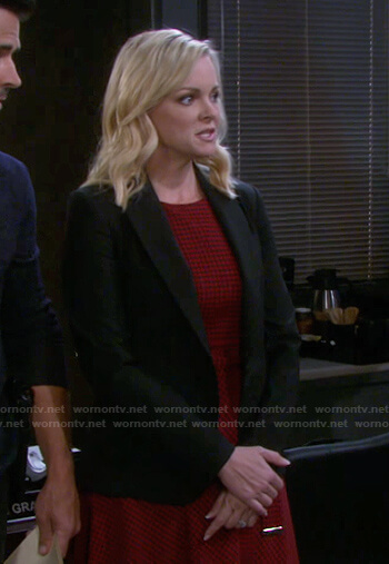 Belle's red houndstooth belted dress on Days of our Lives