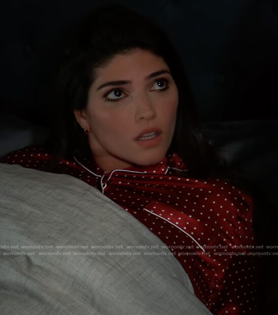 Brook Lynn's red satin polka dot pajamas on General Hospital