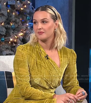 Camilla Luddington's yellow plaid velvet dress on E! News Daily Pop