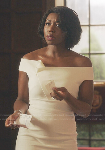 Camille's white off-shoulder dress on Gossip Girl