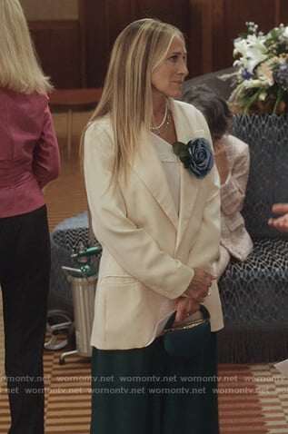 Carrie's blue embellished pumps on And Just Like That
