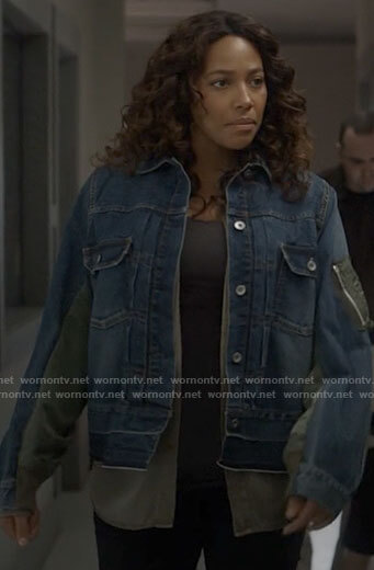 Cassie's denim jacket with contrast back on Big Sky