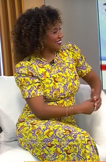 Dayna Isom Johnson's yellow monkey print dress on CBS Mornings