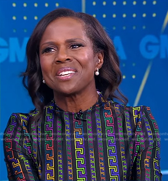 Deborah's multicolor printed top and skirt on Good Morning America
