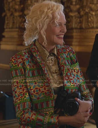 Ellen Von Unwerth's metallic blazer on Emily in Paris