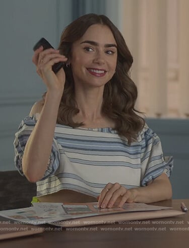 Emily's stripe cropped top on Emily in Paris