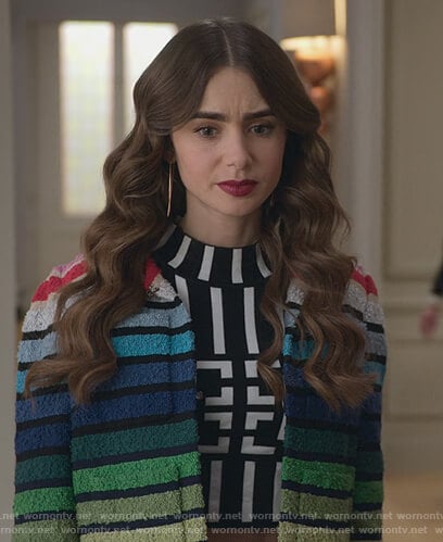 Emily's stripe open jacket on Emily in Paris
