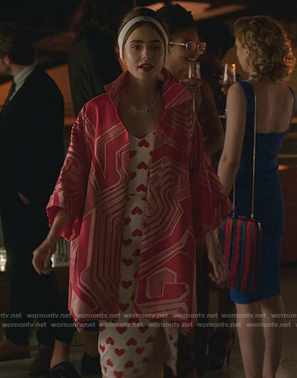 Emily's white heart print dress on Emily in Paris