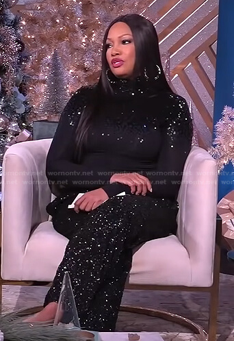 Garcelle's black sequin turtleneck top and pants on The Real