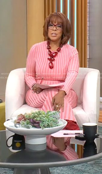 Gayle King's pink ribbed midi dress on CBS Mornings
