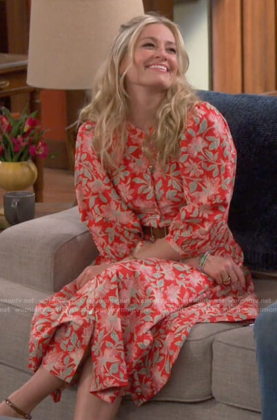 Gemma's red floral midi dress on The Neighborhood