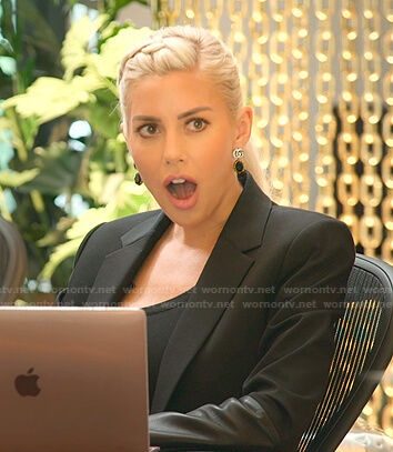 Heather's black leather sleeve jacket on Selling Sunset