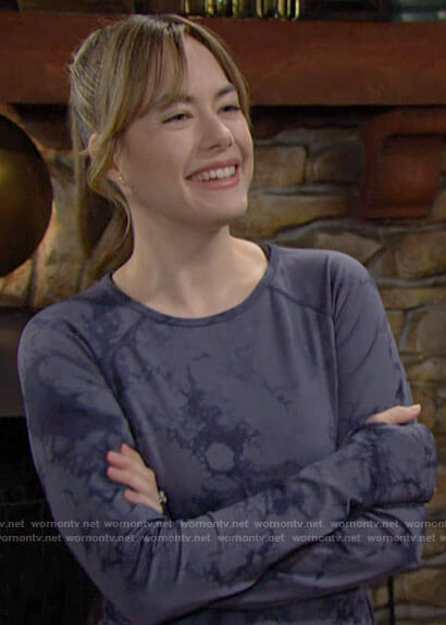 Hope's blue tie dye workout top on The Bold and the Beautiful