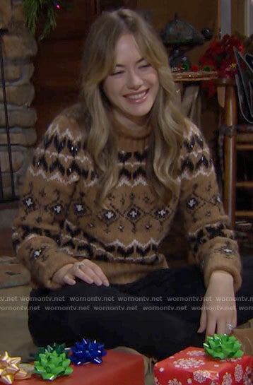 Hope's tan fair isle sweater on The Bold and the Beautiful