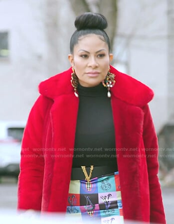 Jen's red fur coat on The Real Housewives of Salt Lake City