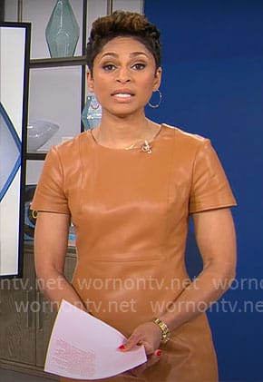 Jericka Duncan's short sleeved leather dress on CBS Mornings