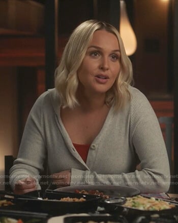 Jo's grey ribbed hooded cardigan on Greys Anatomy