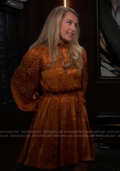 Josslyn's orange leopard satin dress on General Hospital