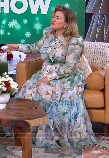 Kelly's floral patwork maxi dress on The Kelly Clarkson Show