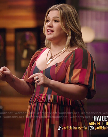 Kelly's multicolor striped pleated dress on The Voice
