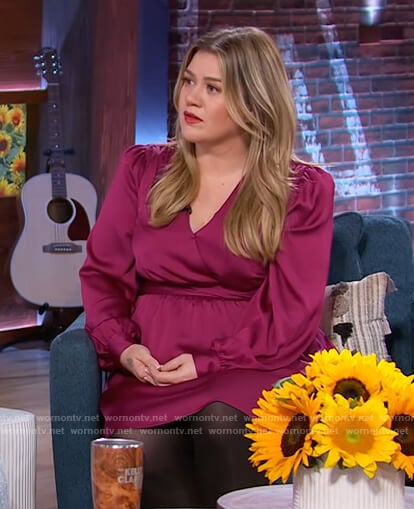 Kelly's pink satin wrap dress on The Kelly Clarkson Show