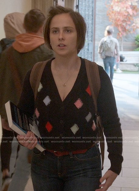 Kimberly's diamond cardigan on The Sex Lives of College Girls