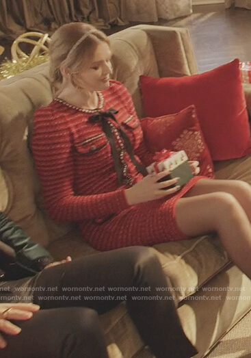 Kirby's red tweed tie mini dress on Dynasty