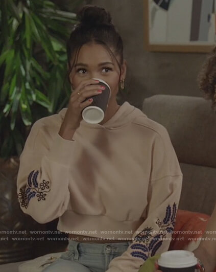 Layla's beige floral embroidered hoodie on All American
