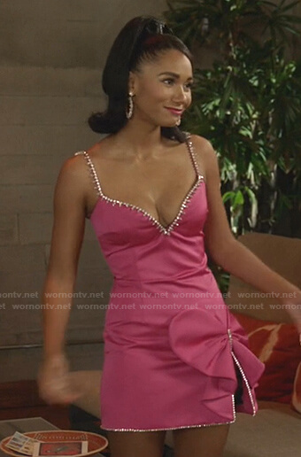 Layla's pink embellished mini dress with bow on All American