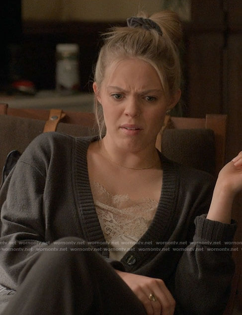 Leighton's beige lace trim cami on The Sex Lives of College Girls