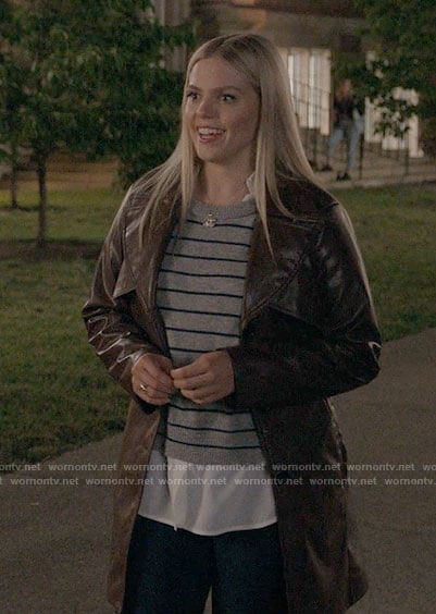 Leighton's brown leather coat on The Sex Lives of College Girls