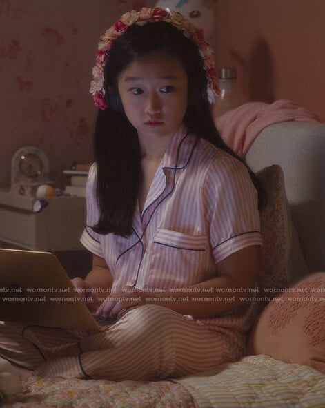 Lily's pink stripe pajamas on And Just Like That