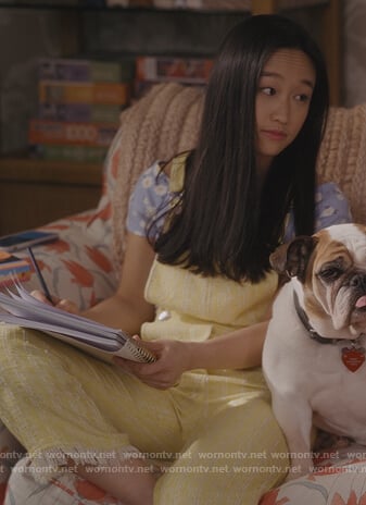 Lilly's yellow overalls and top on And Just Like That