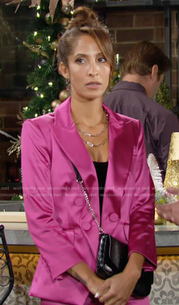 Lily's pink satin suit on The Young and the Restless