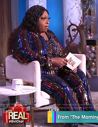 Loni's stripe sequin jumpsuit on The Real