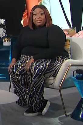 Loni's sequin striped pants on E! News Daily Pop