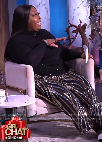 Loni's patterned sequin pants on The Real
